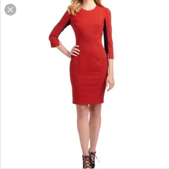 French Connection Formula Red Fast Arte Wool Block Panel Dress 4 Business Office - Picture 1 of 8